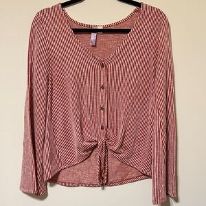 Alya Red and White Striped Button-Down Top